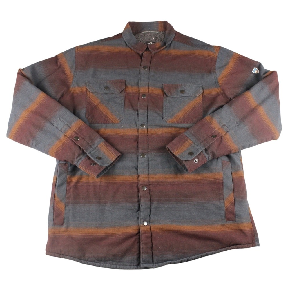 Kuhl Joyrydr Shirt Jacket Men Large Striped Sherpa Lined Snap Front Outdoor